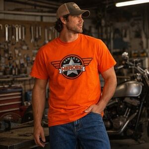Harley’s Heroes Benefit Ride Orange Graphic Tee Size Medium